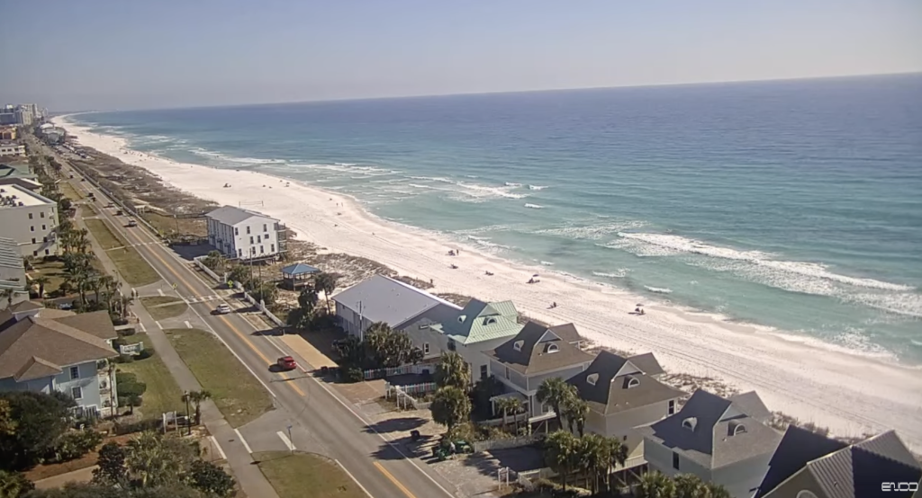Houses line the beach