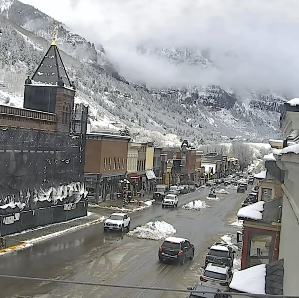Traffic and people in downtown Telluride, Colorado