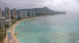 An aerial view of Waikiki Beach in Hawaii